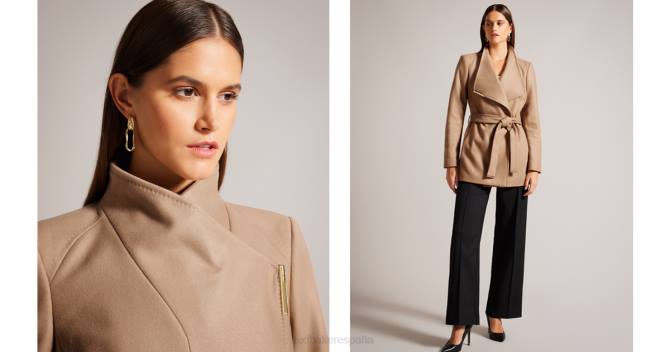 Ted Baker mujer 2ZFP258 ropa abrigo corto cruzado de lana roses camello
