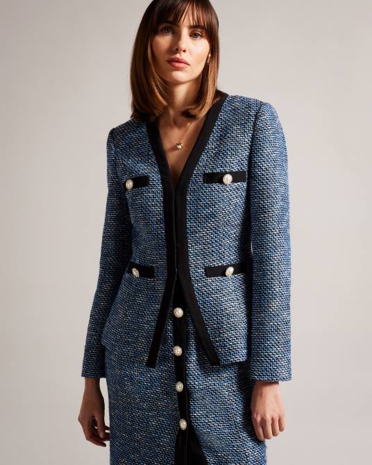 Ted Baker mujer 2ZFP301 ropa chaqueta boucle con cuello en v diniia azul marino oscuro