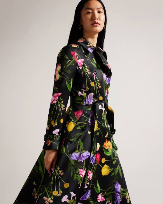 Ted Baker mujer 2ZFP358 ropa gabardina floral con doble botonadura moiraa negro