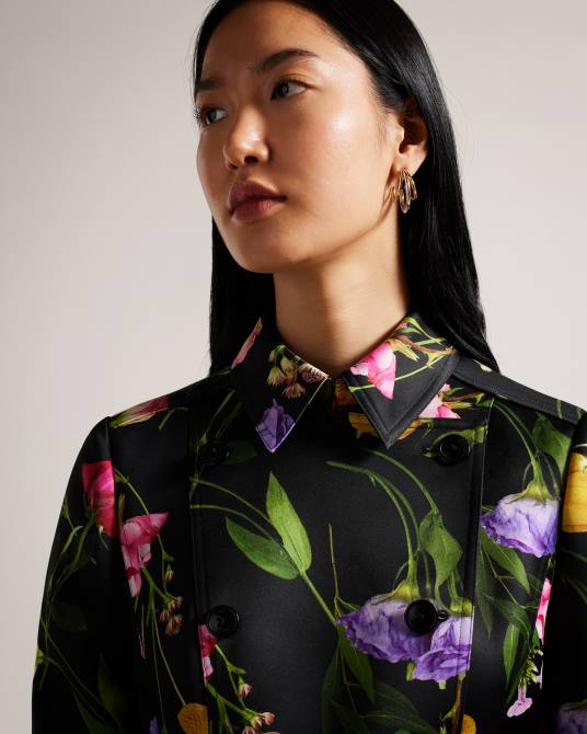 Ted Baker mujer 2ZFP358 ropa gabardina floral con doble botonadura moiraa negro