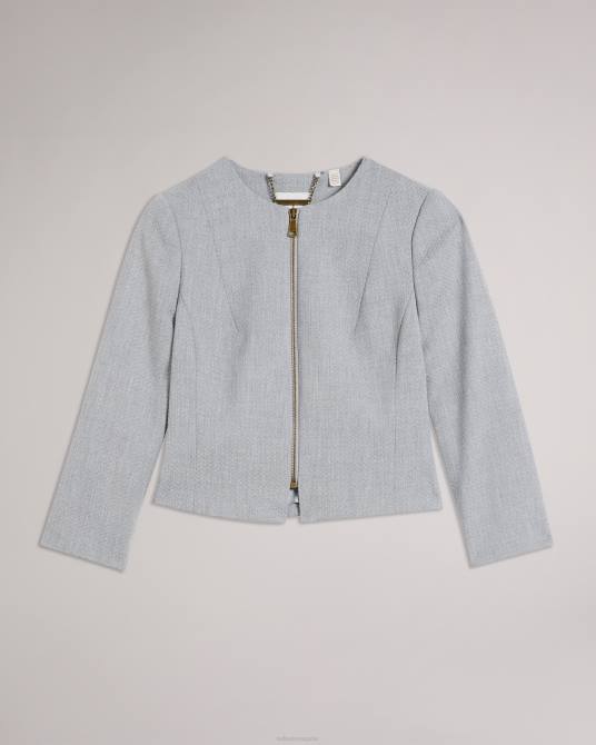 Ted Baker mujer 2ZFP373 ropa chaqueta corta texturizada michah gris claro