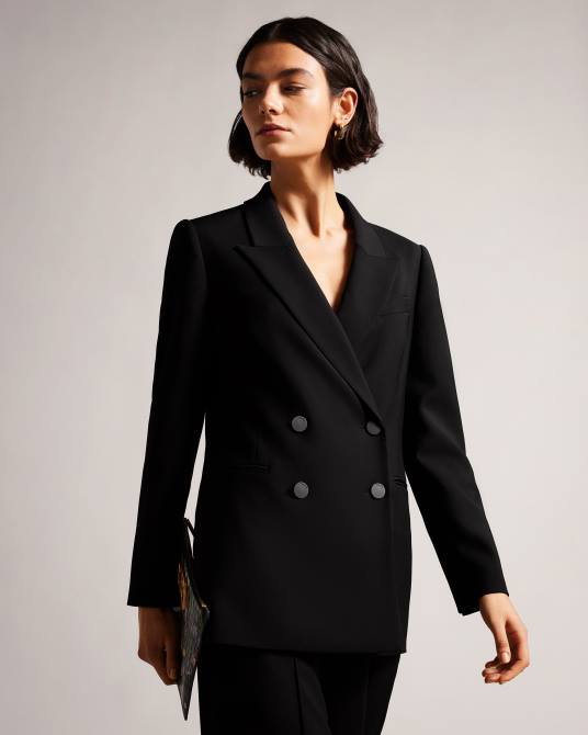 Ted Baker mujer 2ZFP395 ropa chaqueta larga hildia con doble botonadura negro