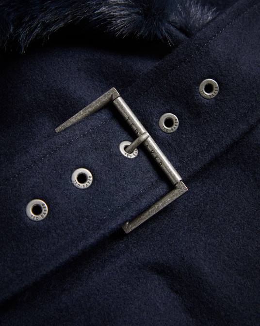 Ted Baker mujer 2ZFP422 ropa abrigo loleta con cinturón, cuello y puños de pelo sintético Armada