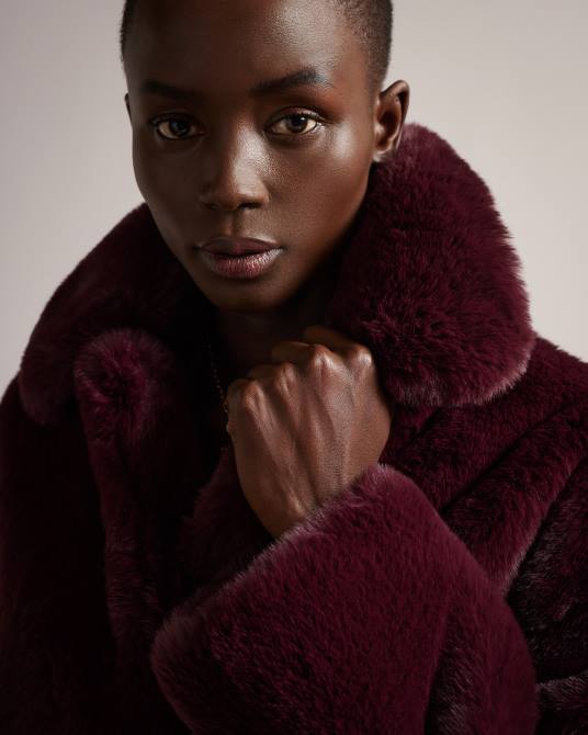 Ted Baker mujer 2ZFP454 ropa abrigo liliam de piel sintética hasta la cadera Morado oscuro