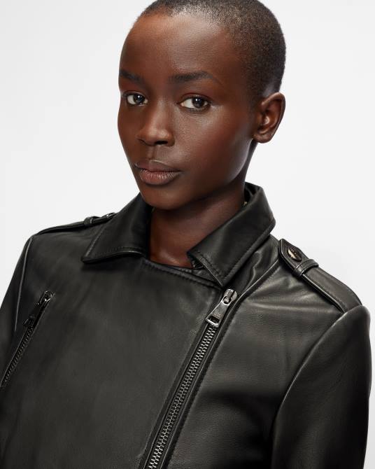 Ted Baker mujer 2ZFP468 ropa chaqueta biker corta de cuero ssalli negro