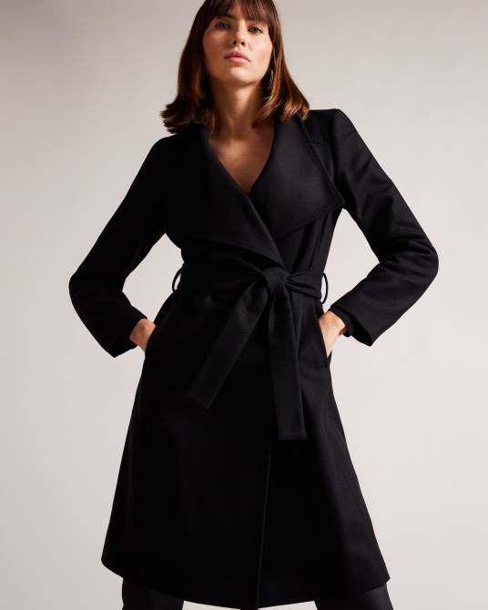 Ted Baker mujer 2ZFP525 ropa abrigo cruzado midi de lana sandra negro azabache