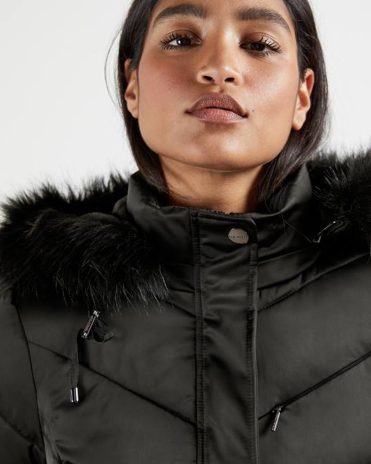 Ted Baker mujer 2ZFP658 ropa abrigo largo acolchado con cinturón samira negro