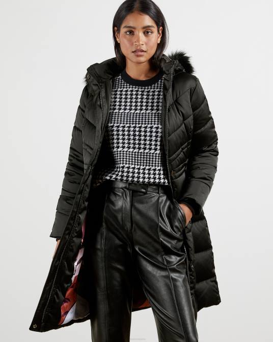 Ted Baker mujer 2ZFP658 ropa abrigo largo acolchado con cinturón samira negro