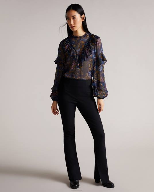 Ted Baker mujer 2ZFP558 ropa top jovena con estampado de cascada y volantes Armada