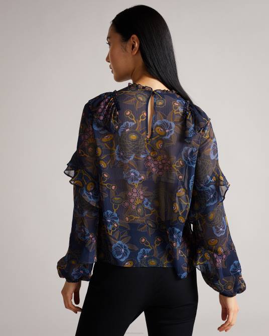 Ted Baker mujer 2ZFP558 ropa top jovena con estampado de cascada y volantes Armada