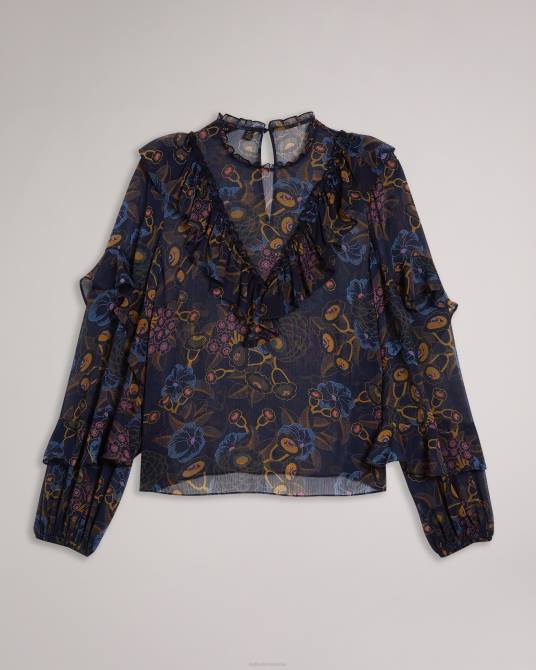 Ted Baker mujer 2ZFP558 ropa top jovena con estampado de cascada y volantes Armada