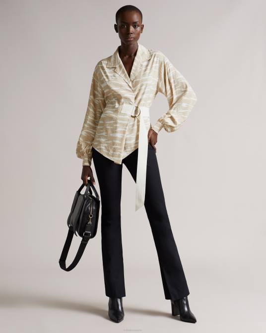 Ted Baker mujer 2ZFP592 ropa Top anehsa con parte delantera cruzada sintética y anillas en D camello