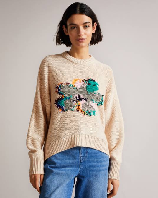 Ted Baker mujer 2ZFP630 ropa jersey de lana floral texturizado lejah marrón claro