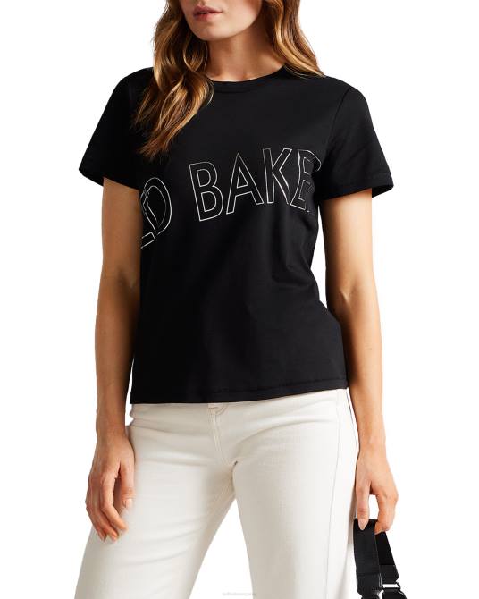 Ted Baker mujer 2ZFP494 ropa camiseta malom de algodón metalizado con logo negro