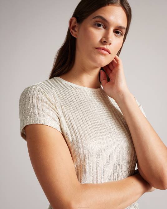 Ted Baker mujer 2ZFP516 ropa camiseta catrino metalizada ajustada Marfil