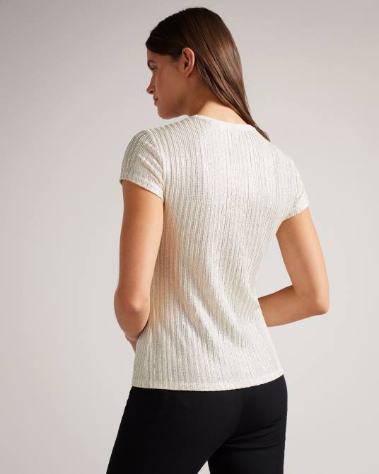Ted Baker mujer 2ZFP516 ropa camiseta catrino metalizada ajustada Marfil