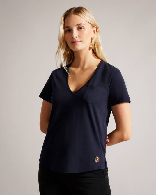 Ted Baker mujer 2ZFP542 ropa camiseta de corte fácil con cuello en v de lovage Armada