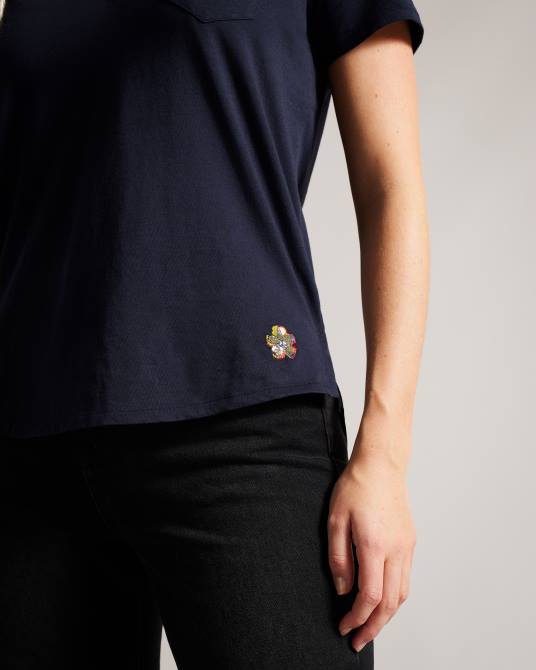 Ted Baker mujer 2ZFP542 ropa camiseta de corte fácil con cuello en v de lovage Armada