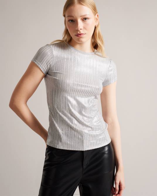 Ted Baker mujer 2ZFP556 ropa camiseta catrino metalizada ajustada plata