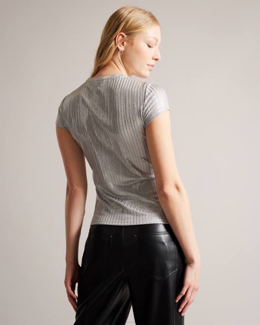 Ted Baker mujer 2ZFP556 ropa camiseta catrino metalizada ajustada plata