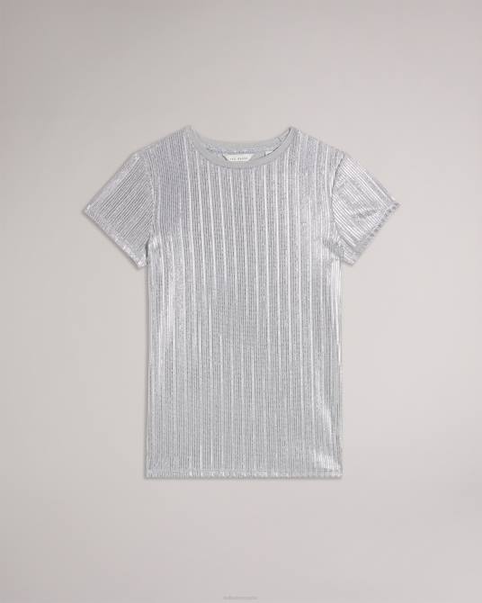Ted Baker mujer 2ZFP556 ropa camiseta catrino metalizada ajustada plata