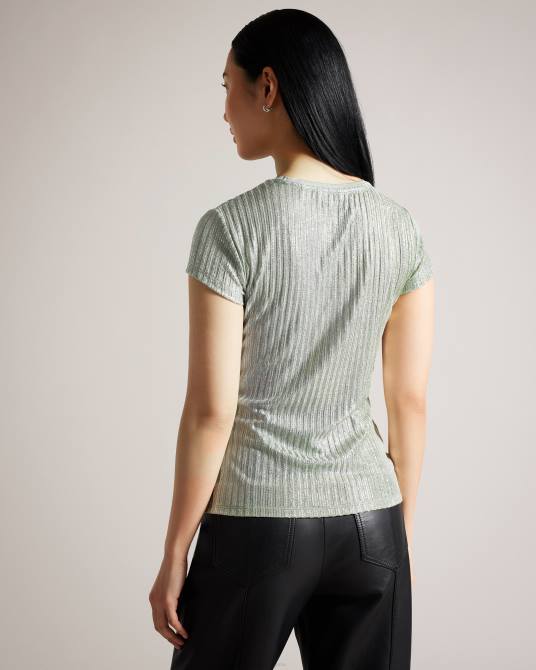 Ted Baker mujer 2ZFP609 ropa camiseta catrino metalizada ajustada pl-verde