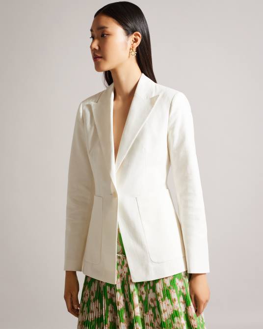 Ted Baker mujer 2ZFP383 ropa blazer llilla de algodón y lino con botonadura simple blanco