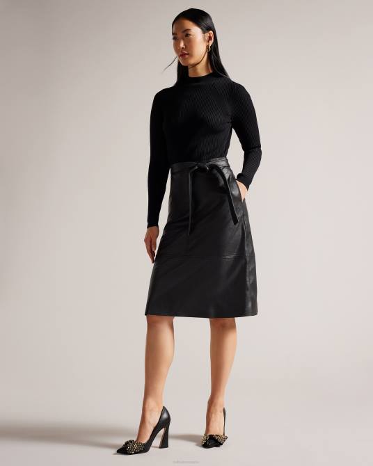 Ted Baker mujer 2ZFP129 ropa Alltaa vestido con corpiño de punto y falda de piel sintética negro