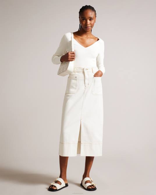 Ted Baker mujer 2ZFP136 ropa falda lápiz midi de mezclilla jomana Marfil