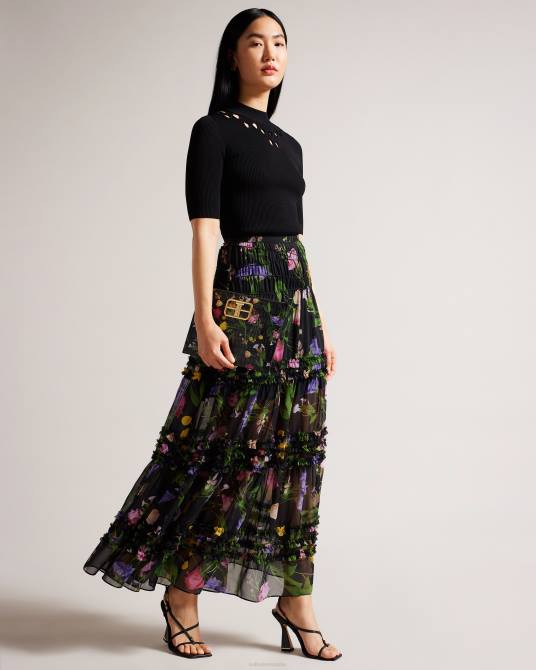 Ted Baker mujer 2ZFP148 ropa falda midi a capas con microvolantes thieaa negro