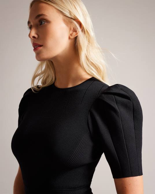 Ted Baker mujer 2ZFP182 ropa vestido aterciopelado con mangas abullonadas y falda técnica negro