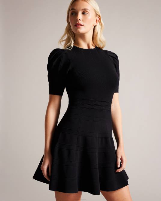 Ted Baker mujer 2ZFP182 ropa vestido aterciopelado con mangas abullonadas y falda técnica negro