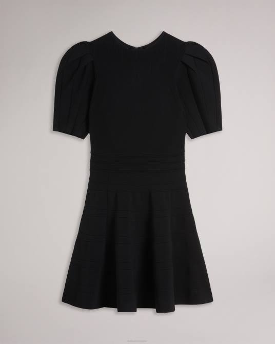 Ted Baker mujer 2ZFP182 ropa vestido aterciopelado con mangas abullonadas y falda técnica negro