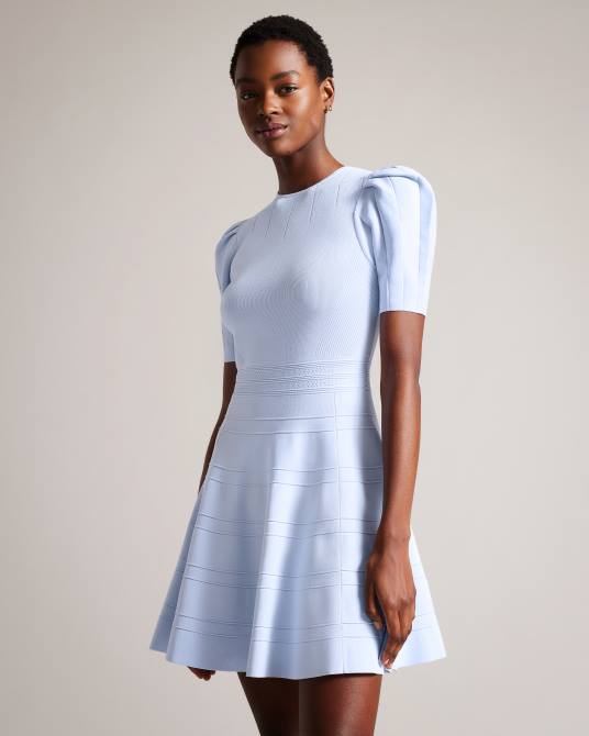 Ted Baker mujer 2ZFP184 ropa vestido aterciopelado con mangas abullonadas y falda técnica bebe azul