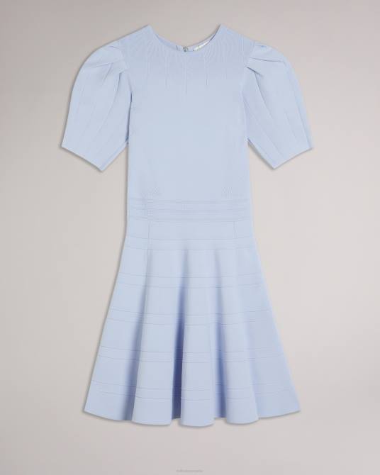 Ted Baker mujer 2ZFP184 ropa vestido aterciopelado con mangas abullonadas y falda técnica bebe azul