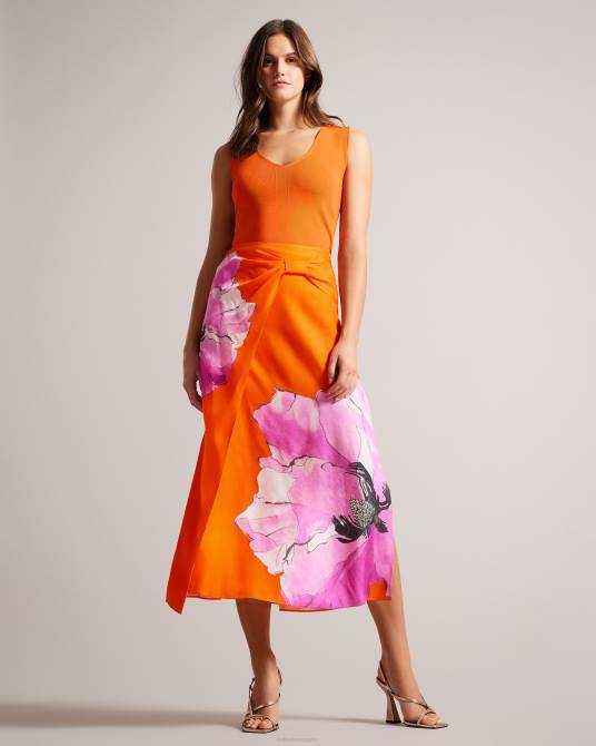 Ted Baker mujer 2ZFP191 ropa falda lencera asimétrica retorcida y floral bethhie naranja brillante