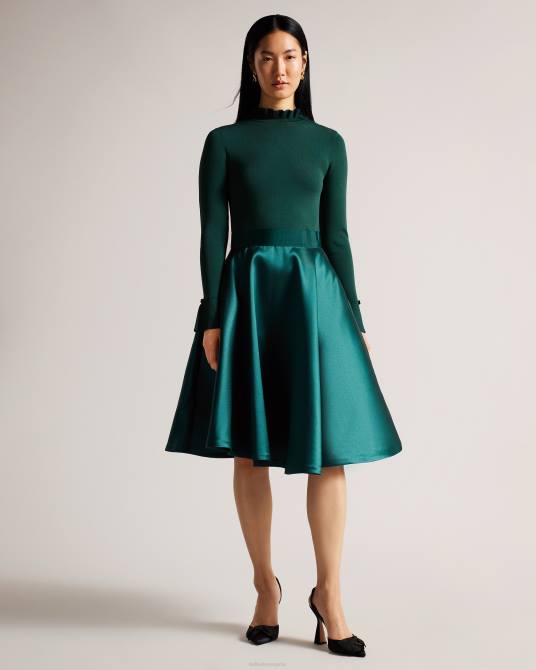 Ted Baker mujer 2ZFP244 ropa vestido con falda amplia y volantes de punto zadi verde oscuro