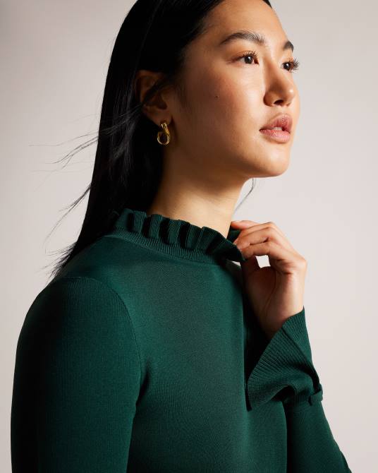 Ted Baker mujer 2ZFP244 ropa vestido con falda amplia y volantes de punto zadi verde oscuro