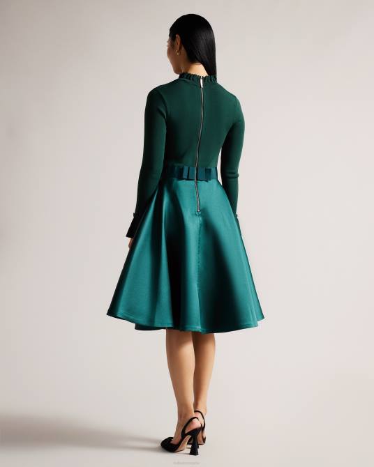 Ted Baker mujer 2ZFP244 ropa vestido con falda amplia y volantes de punto zadi verde oscuro
