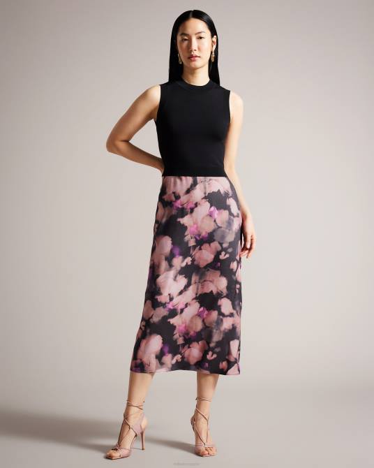 Ted Baker mujer 2ZFP328 ropa Vestido simulado sin mangas con falda lencera floral de Elliha negro