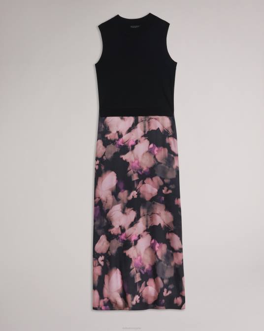 Ted Baker mujer 2ZFP328 ropa Vestido simulado sin mangas con falda lencera floral de Elliha negro