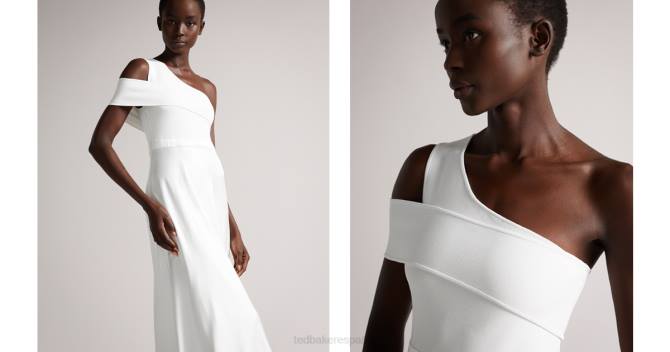 Ted Baker mujer 2ZFP496 ropa Vestido ivena con corpiño de punto asimétrico y falda de satén blanco