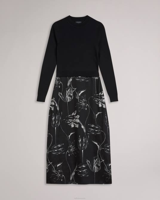 Ted Baker mujer 2ZFP63 ropa vestido con falda y corpiño de punto alettaa negro