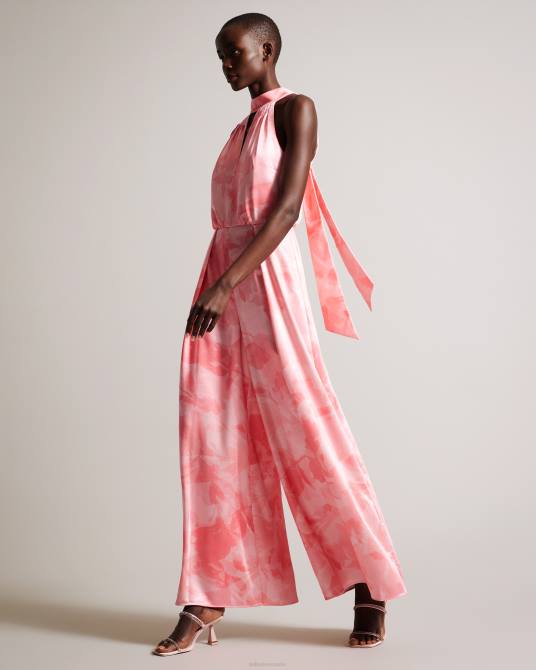 Ted Baker mujer 2ZFP180 ropa tinslee mono largo con pernera ancha y cuello halter coral