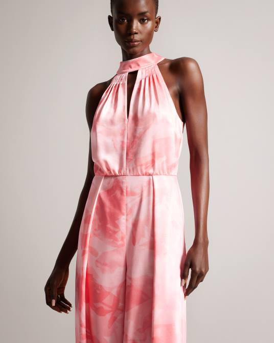 Ted Baker mujer 2ZFP180 ropa tinslee mono largo con pernera ancha y cuello halter coral
