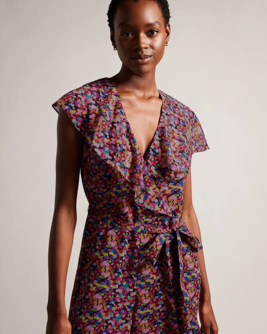 Ted Baker mujer 2ZFP221 ropa mono largo de pernera ancha con volantes en la parte delantera Surya negro