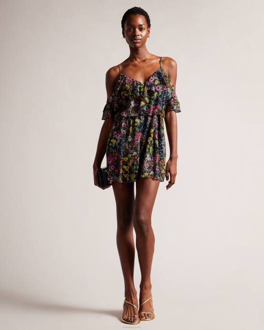 Ted Baker mujer 2ZFP227 ropa Priyahh mono corto con hombros descubiertos y volantes negro