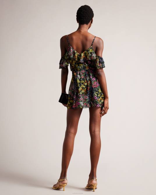 Ted Baker mujer 2ZFP227 ropa Priyahh mono corto con hombros descubiertos y volantes negro