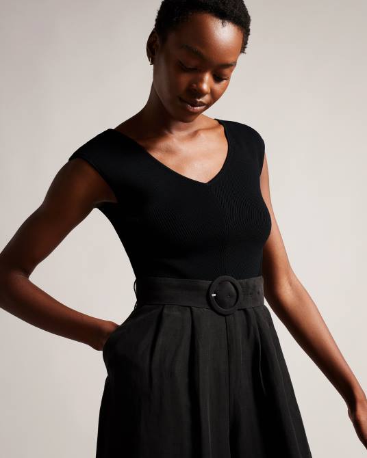 Ted Baker mujer 2ZFP32 ropa tabbiaa mono largo con pernera ancha y corpiño de punto negro