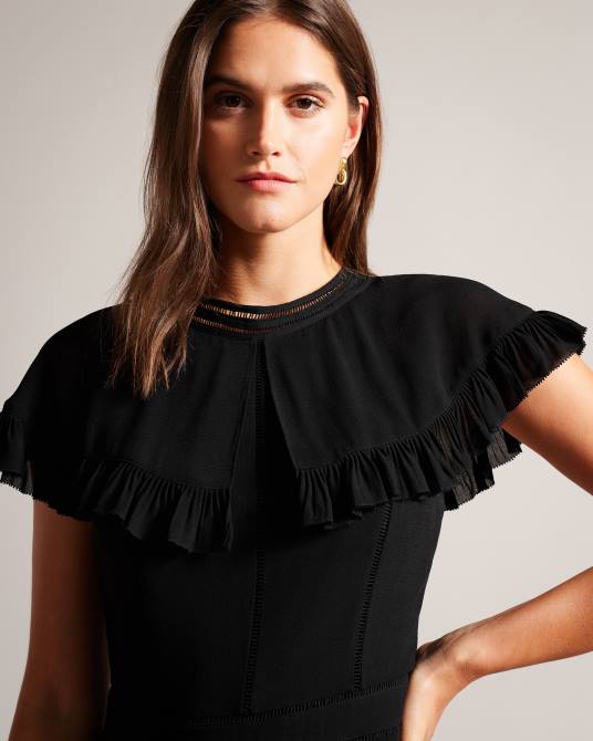 Ted Baker mujer 2ZFP57 ropa Mono largo tipo capa con detalle de encaje de escalera de olivvee negro